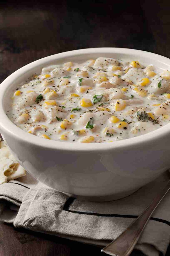 Cozy up with this Creamy Corn Chowder! It's a warm hug in a bowl, perfect for chilly days. My family loves it, especially on weekends. Try it and savor the comfort! #CornChowder #ComfortFood #VeganDelicious #SoupSeason #HealthyEats
