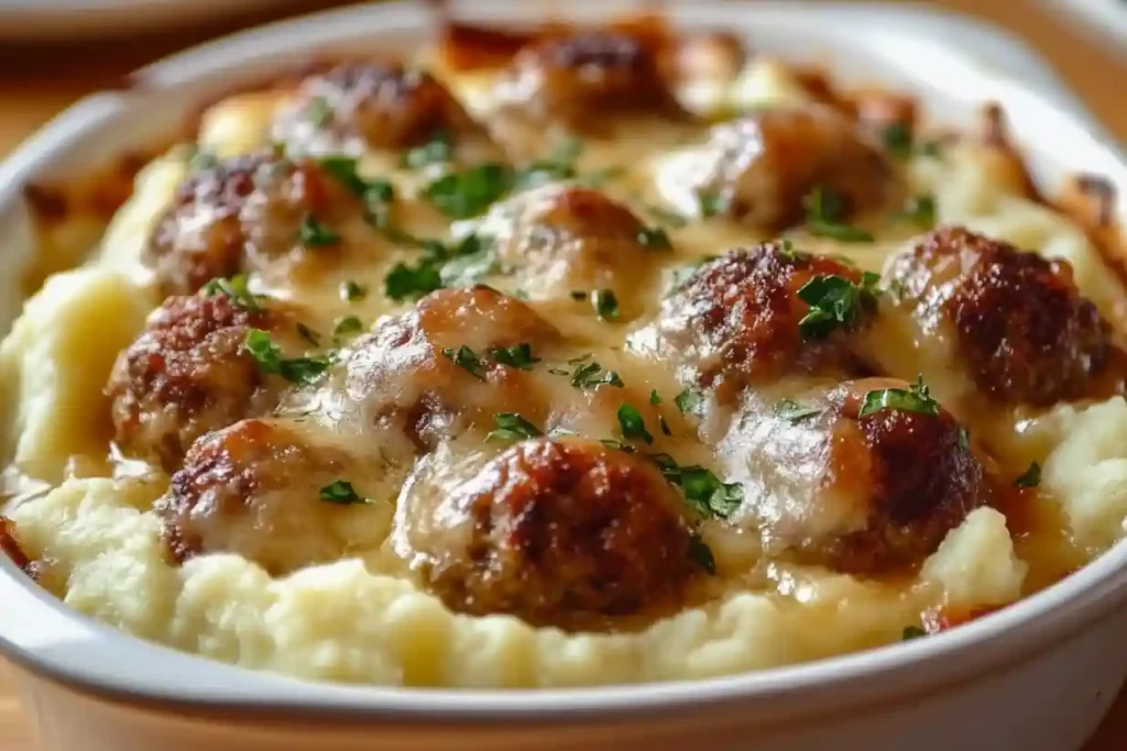 Meatball & Mashed Potato Bake