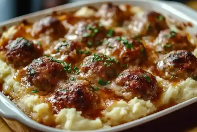 Meatball & Mashed Potato Bake