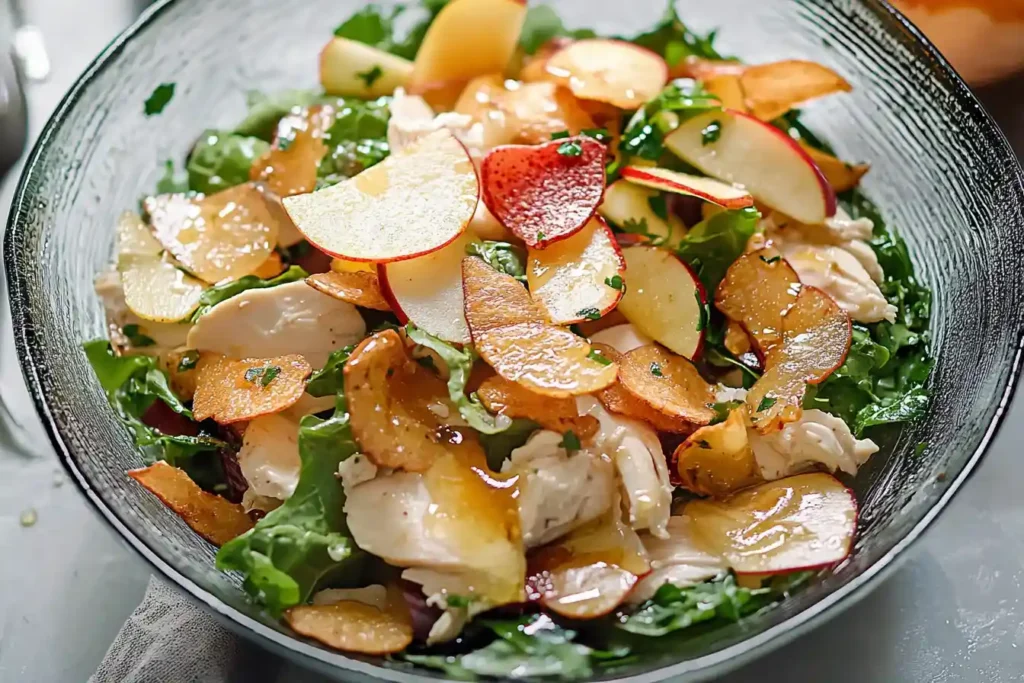 Chicken Salad with Apple Chips and Honey Dressing