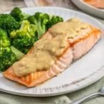 Delicious Air Fryer Honey Mustard Salmon fillets with a sweet and tangy glaze.