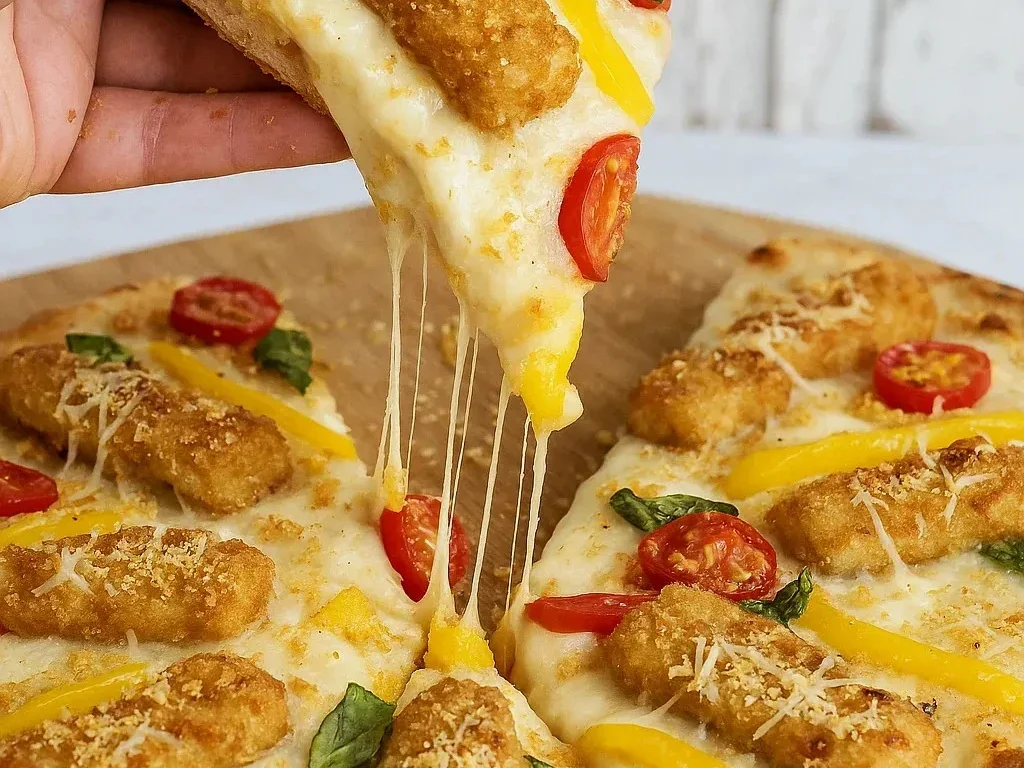 Fish Stick Alfredo Pizza