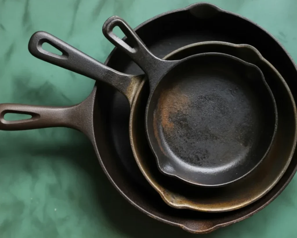 A person cleaning a cast iron pan with a sponge and hot water.