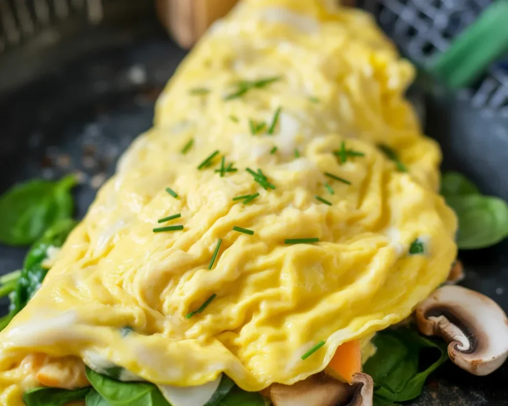 Fluffy omelet made with whipped eggs and cooking tips for a perfect breakfast
