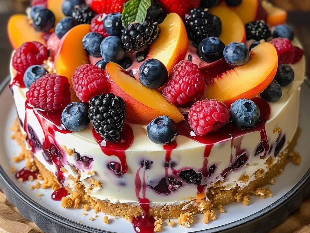 The Mixed Berry Peach Cheesecake