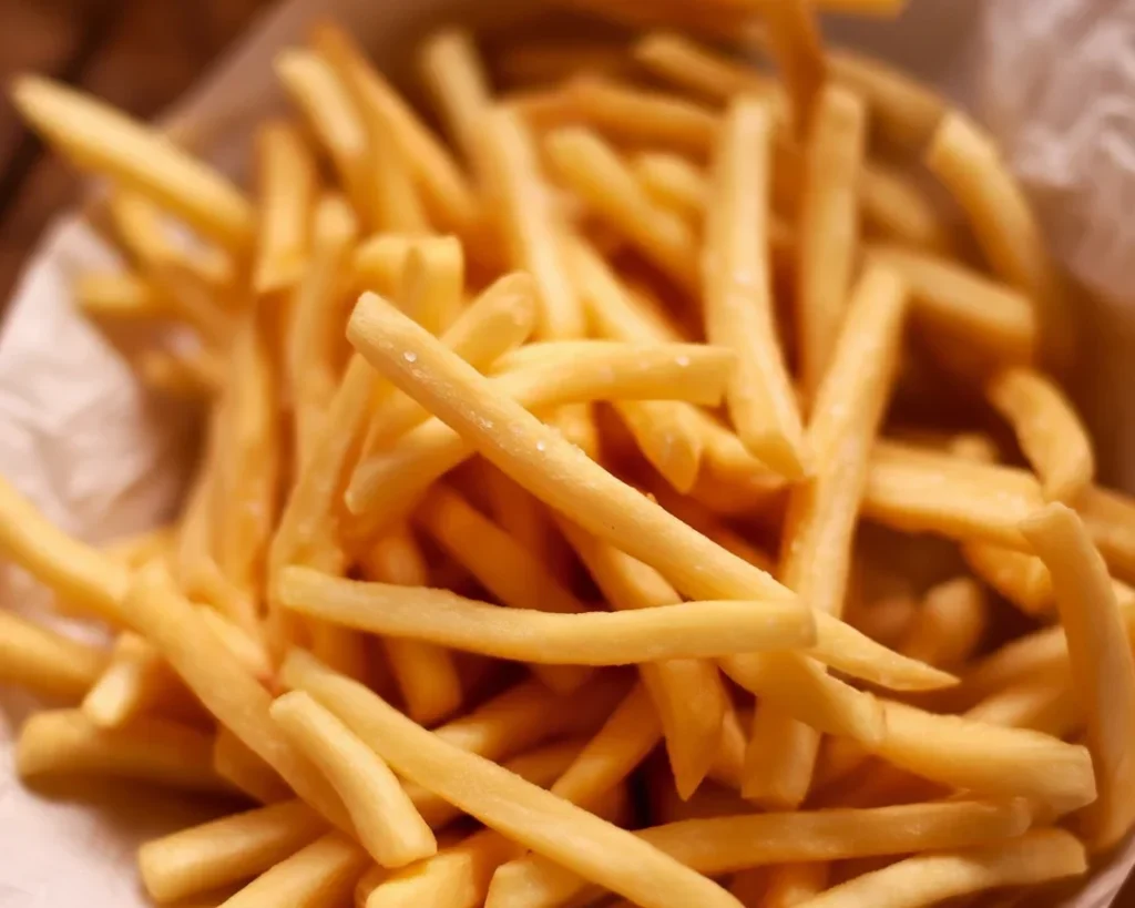 Homemade perfect French fries with crispy edges and fluffy interior.