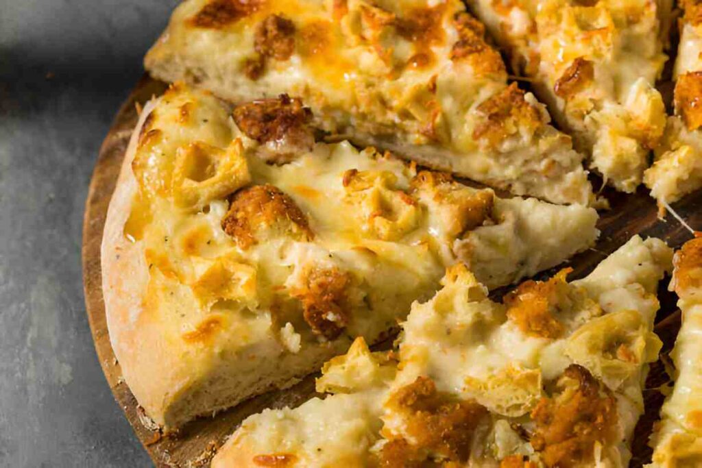 Fish Stick Alfredo Pizza