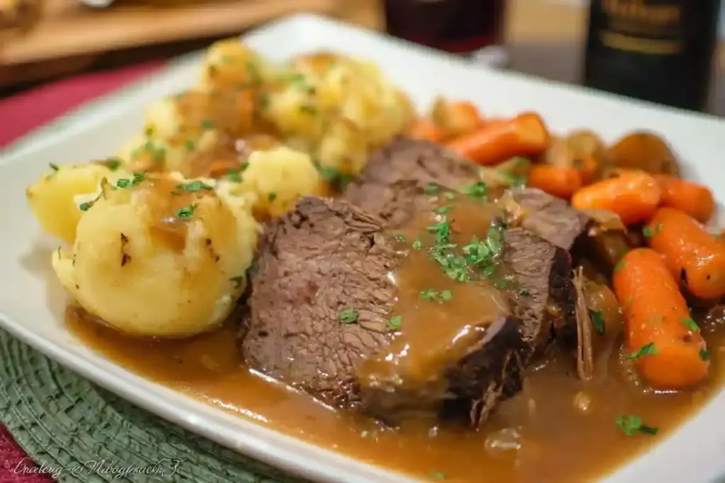Beef Sauerbraten with Potatoes and Carrots