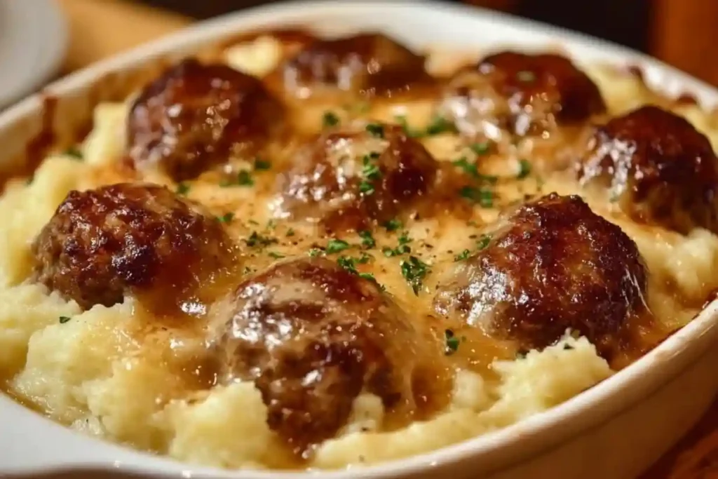 Meatball & Mashed Potato Bake