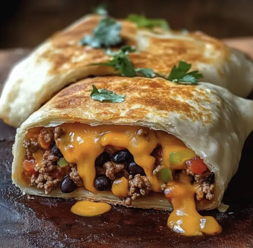 Cheesy taco hand pies fresh out of the oven, golden and crispy.