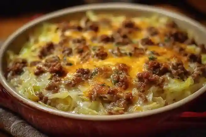 Creamed Cabbage and Ground Beef Casserole