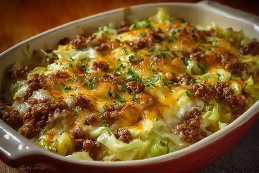 Creamed Cabbage and Ground Beef Casserole