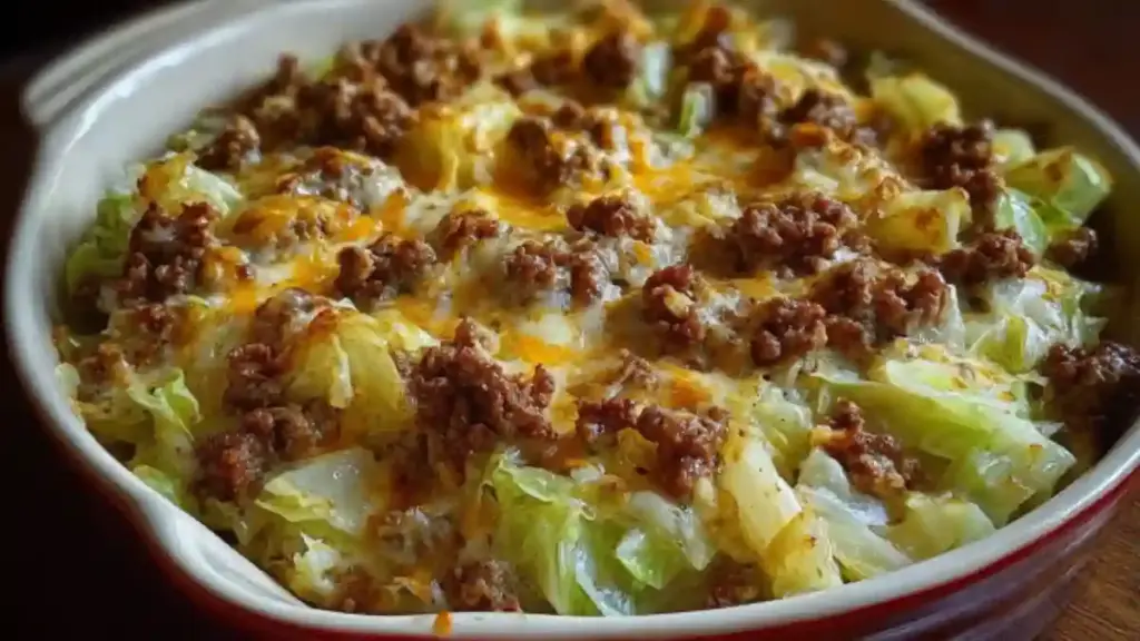 Creamed Cabbage and Ground Beef Casserole