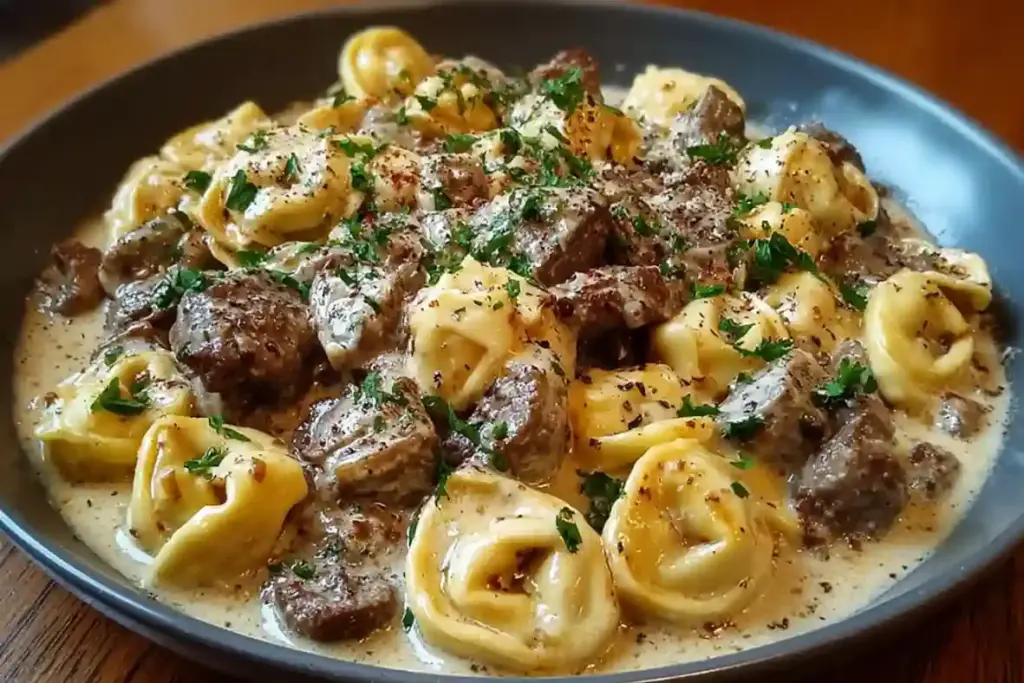 Creamy One-Skillet Beef Stroganoff Tortellini with Savory Sauce