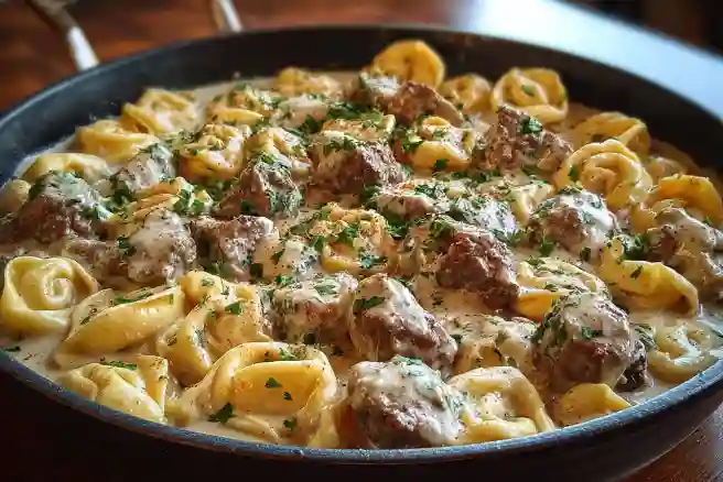 Creamy One-Skillet Beef Stroganoff Tortellini with Savory Sauce