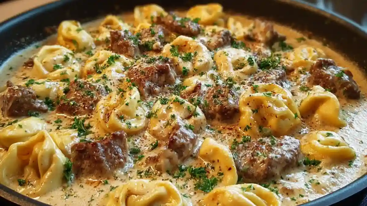 Creamy One-Skillet Beef Stroganoff Tortellini with Savory Sauce