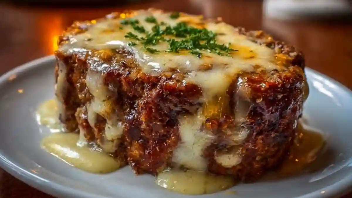 Crockpot Meatloaf with Savory Onion and Swiss Melt