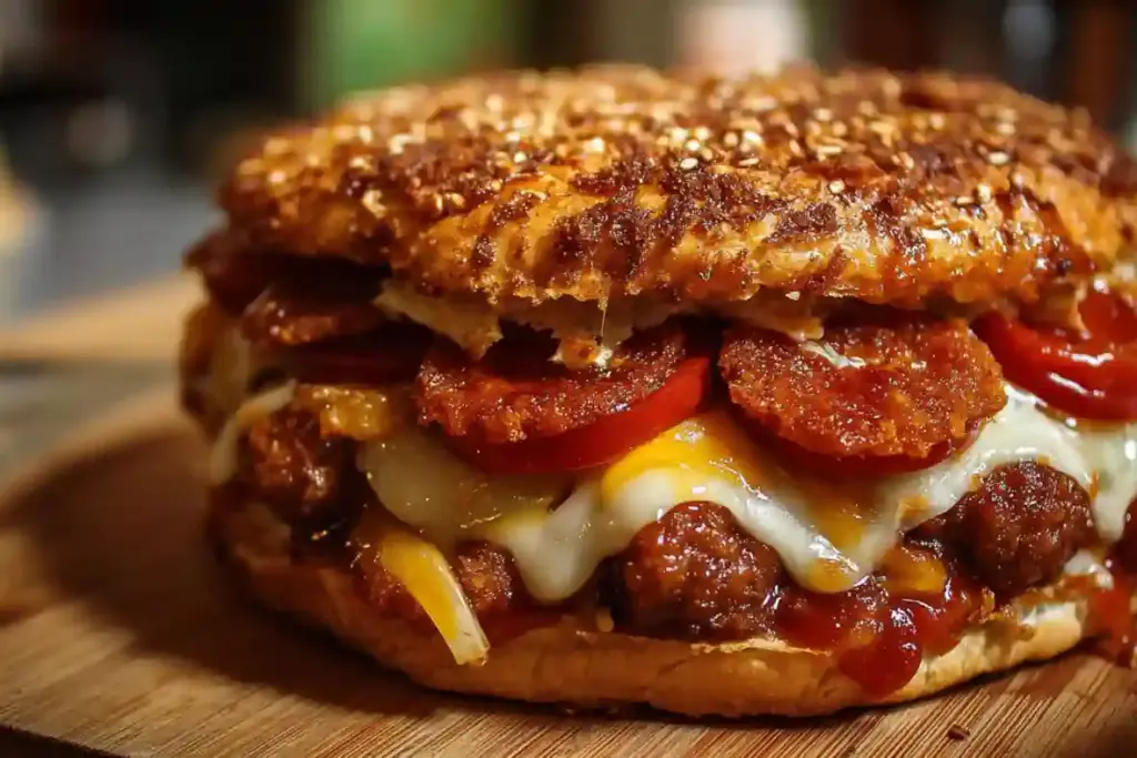 Deep-Fried Hamburger, Sausage, and Pepperoni Cake