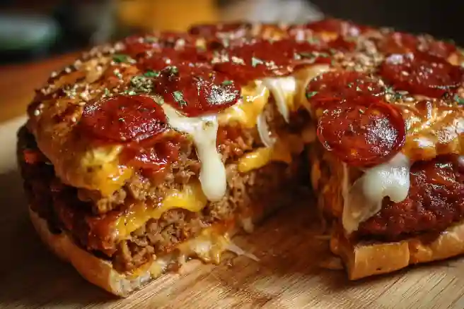 Deep-Fried Hamburger, Sausage, and Pepperoni Cake