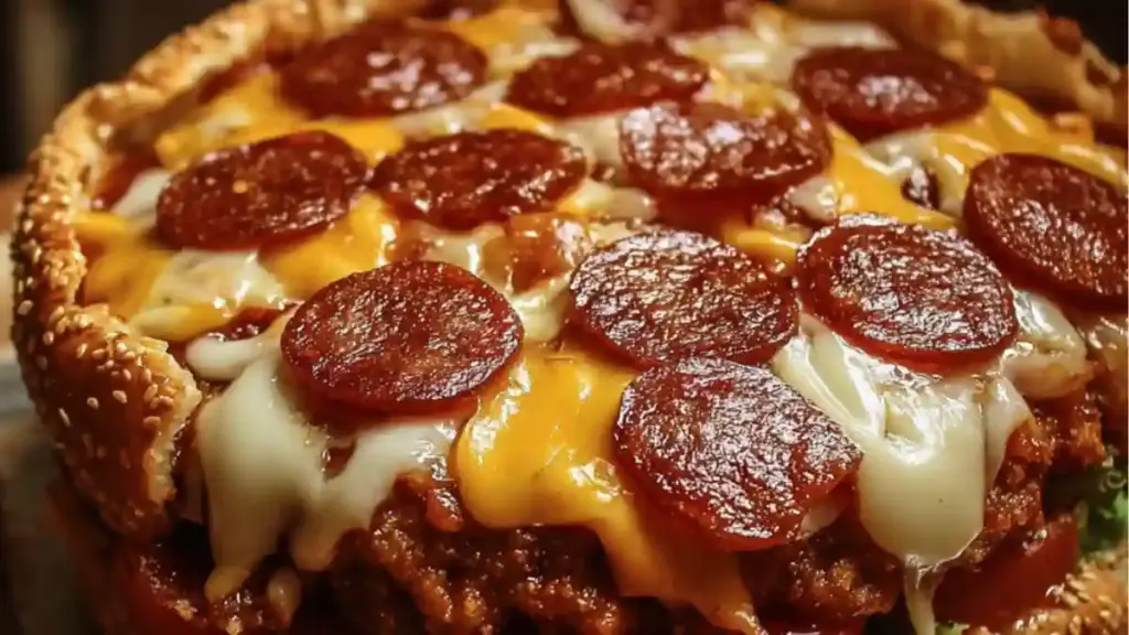 Deep-Fried Hamburger, Sausage, and Pepperoni Cake