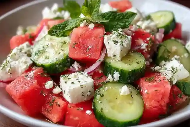 Watermelon Cucumber Feta Salad