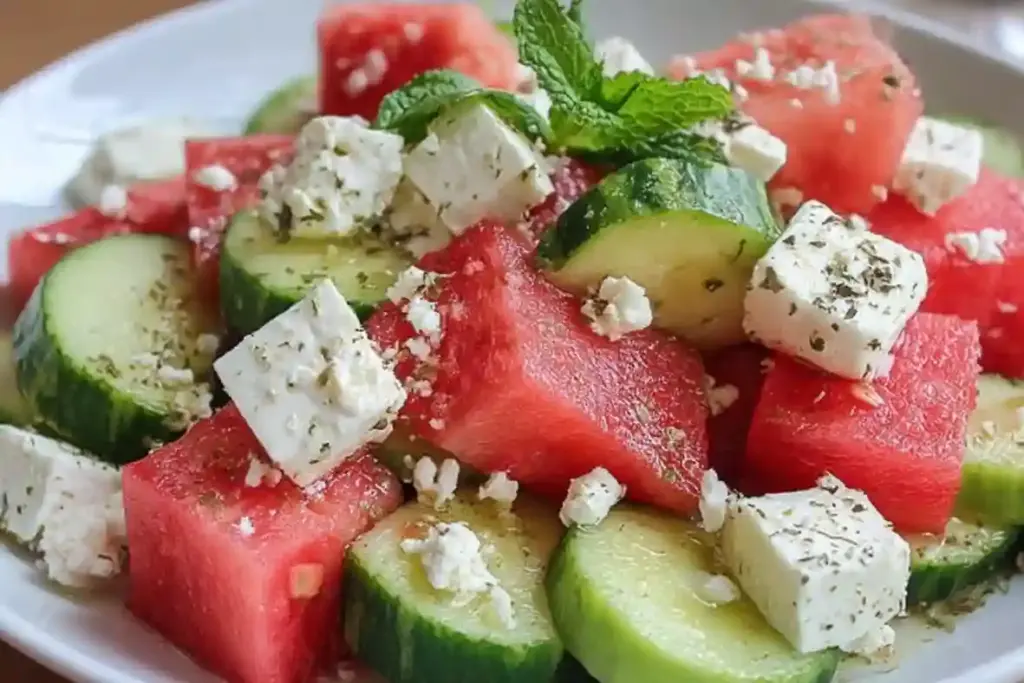 Watermelon Cucumber Feta Salad