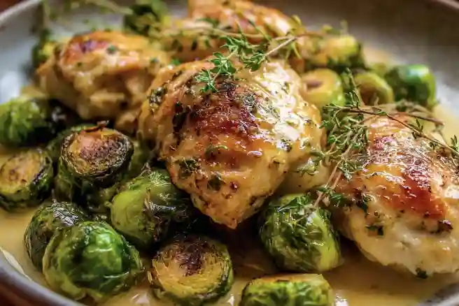 Garlic Dijon Chicken with Brussels Sprouts