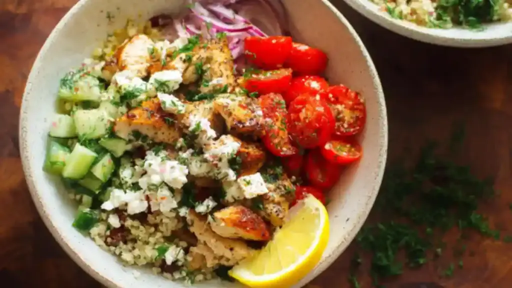 Delicious Greek Chicken Bowls with fresh vegetables and flavorful seasonings