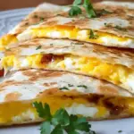 Mini egg and cheese quesadillas served with salsa on a plate