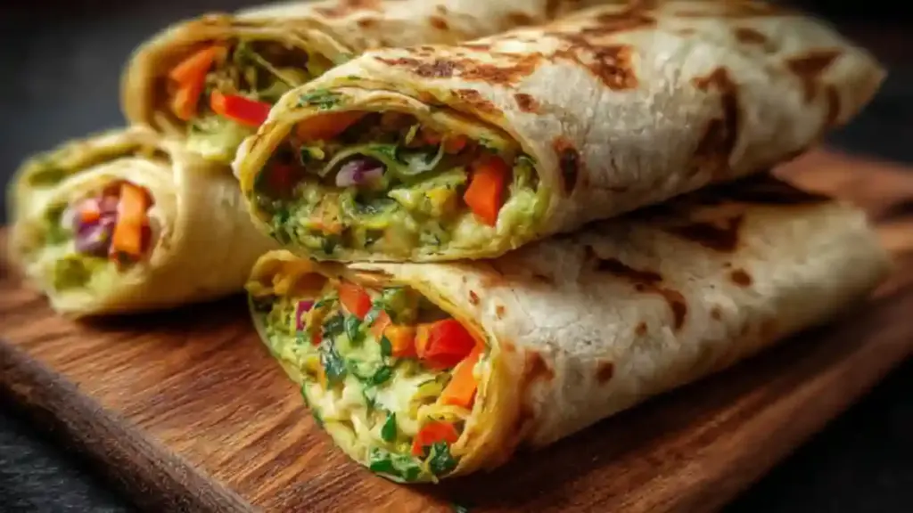 Mummy Veggie Wraps filled with fresh vegetables and wrapped in tortilla