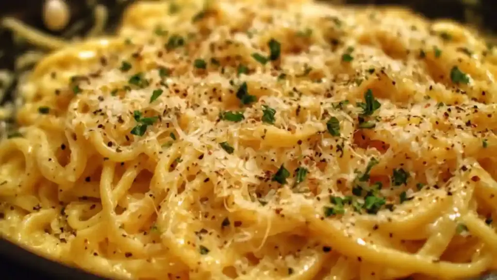 One-Pot Cheesy Garlic Pasta served in a bowl with herbs
