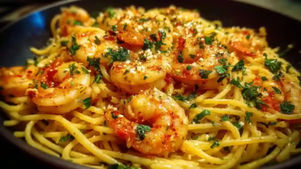 One-Pot Garlic Butter Shrimp Pasta served in a bowl with fresh herbs