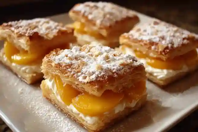 Peach and Cream Puff Pastry Squares