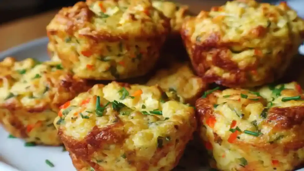 Plate of quick savory veggie muffins with colorful vegetables