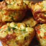 Plate of quick savory veggie muffins with colorful vegetables