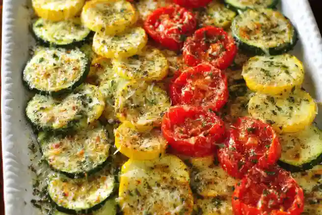 Roasted Garlic-Parmesan Zucchini, Squash and Tomatoes