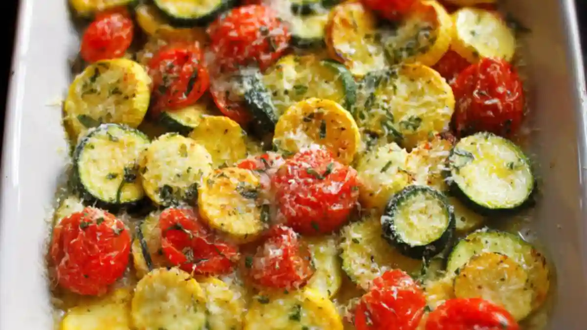 Roasted Garlic-Parmesan Zucchini, Squash and Tomatoes