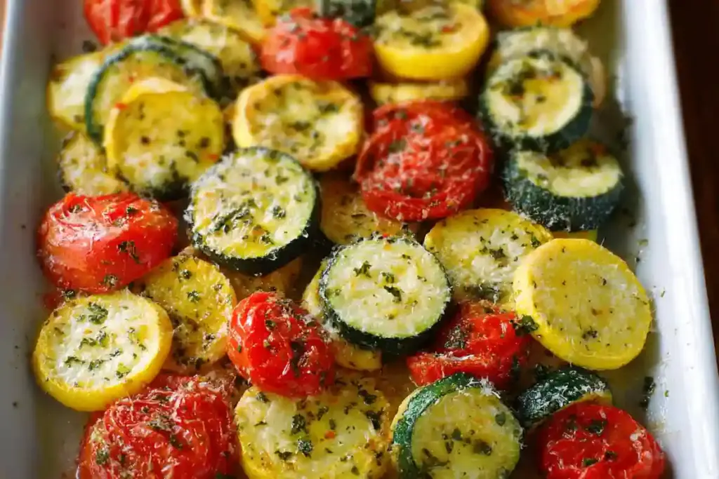 Roasted Garlic-Parmesan Zucchini, Squash and Tomatoes