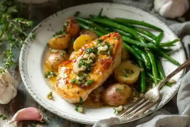 Skillet Chicken with Garlic Herb Butter Sauce