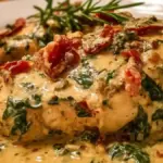 Delicious Slow Cooker Creamy Tuscan Chicken served on a plate