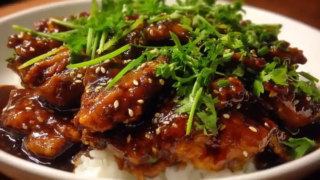 Delicious Slow Cooker Honey Soy Chicken served with rice and vegetables.