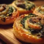 Delicious Spinach and Mushroom Pinwheels served on a plate