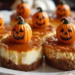 Spooky pumpkin cheesecake bites decorated for Halloween