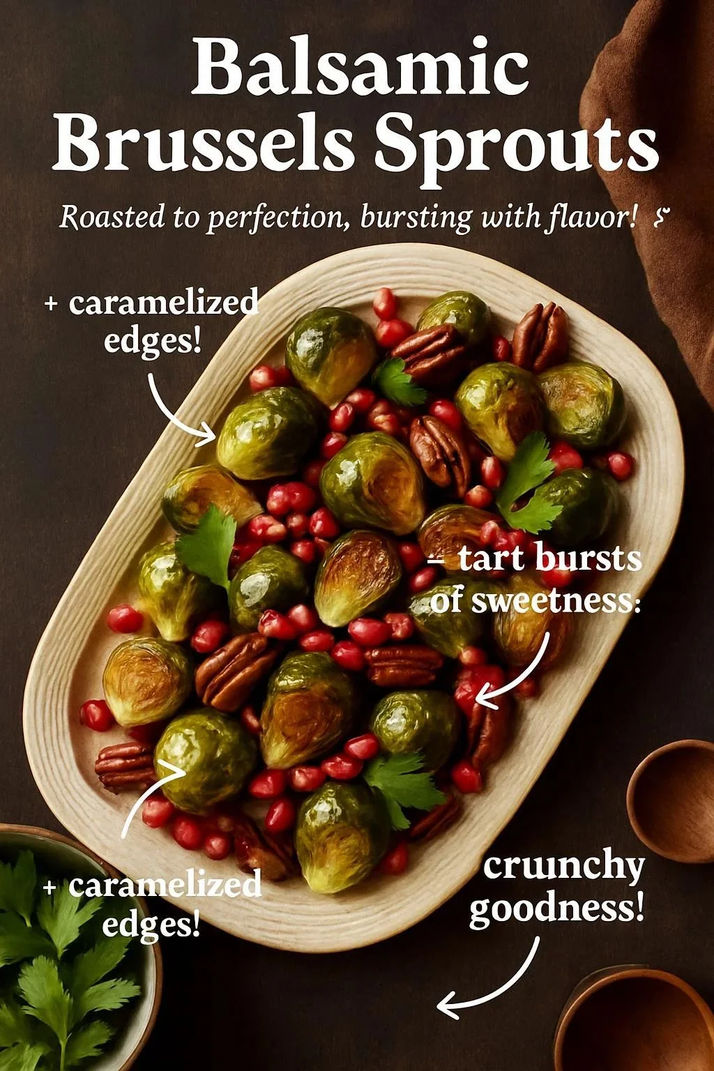 Balsamic Brussels Sprouts served in a dish, garnished and ready to enjoy.