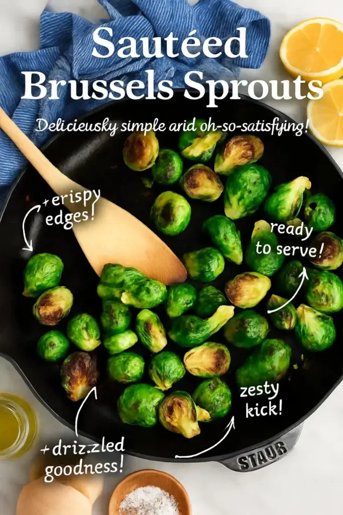 Sautéed Brussels sprouts cooked with garlic and spices in a skillet