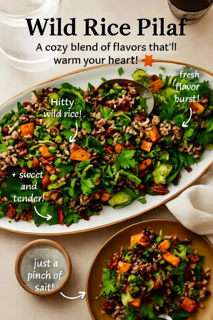 A bowl of wild rice pilaf with vegetables and herbs, a healthy grain dish