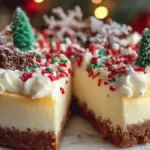 Christmas sugar cookie cheesecake topped with festive decorations