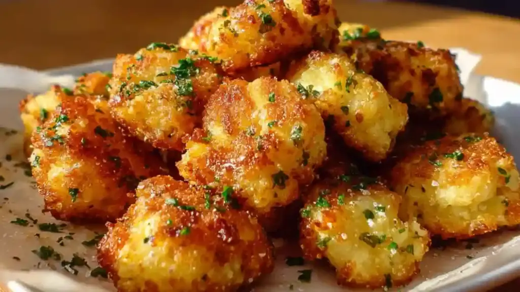 Crispy cauliflower cheese nuggets served with a dipping sauce