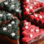 Decadent frosted Christmas brownies decorated for the holiday season