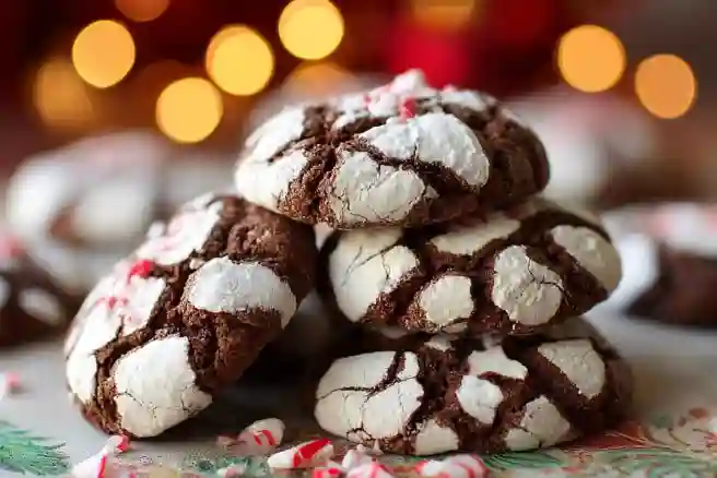 Peppermint Mocha Crinkle Christmas Cookies